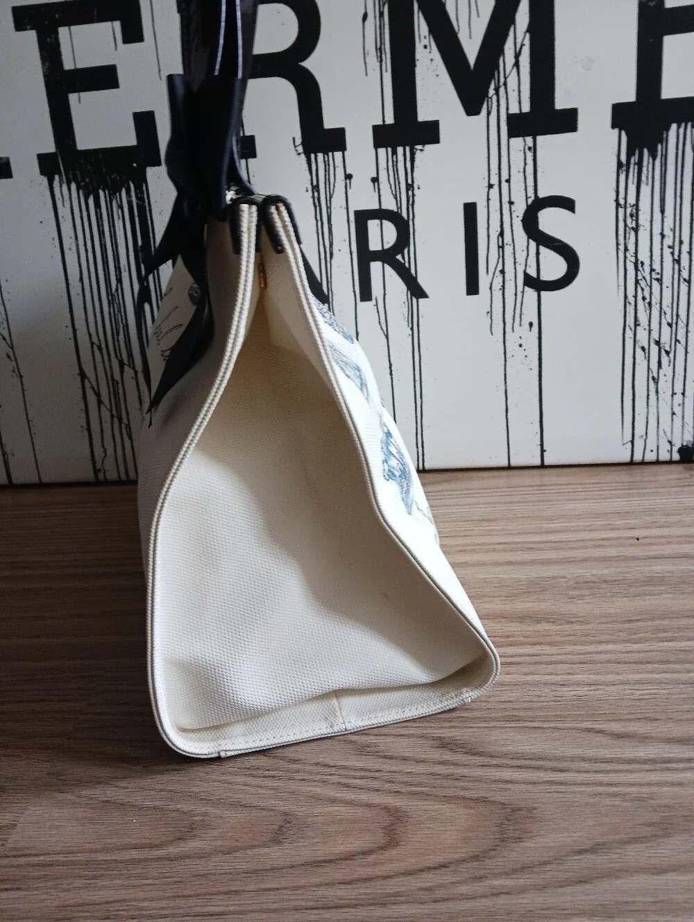 My Flat London CREED  Tote Bag with Black Bow - Cream and Black